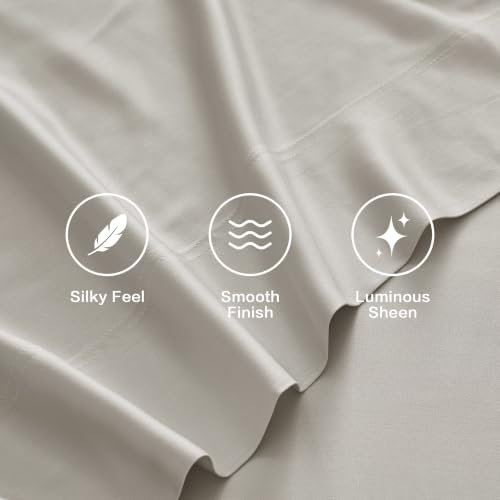Image of Andency Sateen Sheets Set, 100% Viscose Derived from Bamboo, Hotel Luxury Silky & Cooling for Hot Sleepers, Deep Pocket Up to 16 inch, Grey Queen