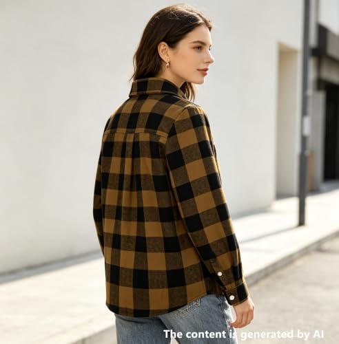 Image of SANGTREE Women and Girls Long Sleeve Flannel Casual Button Down Plaid Shirt