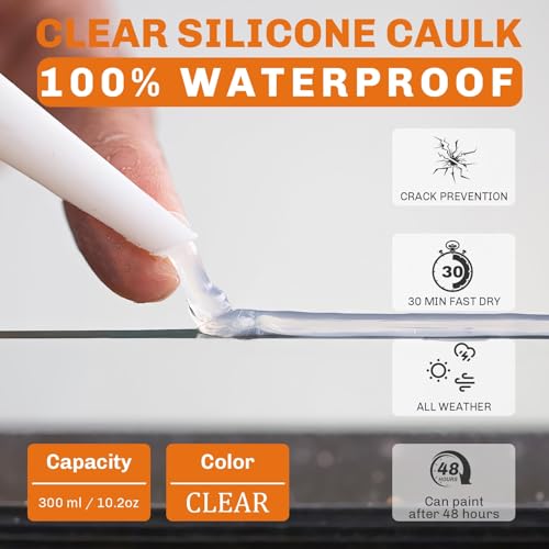 Image of WELLUCK Clear Silicone Caulk, 100% Waterproof Silicone Sealant Adhesive Caulking,for RV, Kitchen,Bathroom, Window, Door, Glass,10.2FL.OZ /300ML (1Pack)