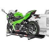 Black Widow Steel Motorcycle Carrier with Ramp for 2-Inch Receiver, 600 lb Capacity - Hitch-Mounted Dirt Bike and Scooter Hauler with Grit-Coated Track and Anti-Rattle Device for SUVs and Trucks