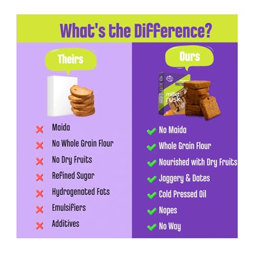 Early Foods شابورة الدخن متعددة الحبوب، وجبات خفيفة صحية خالية من السكر | بدون مايدا | بسكويت توست دخن شابورة - 230 غرام