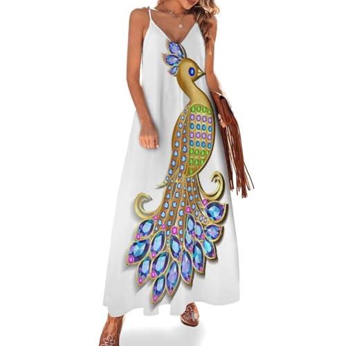 Robe longue pour femme ete paon fluide et respirante sans manches pour un confort thermique