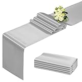 BDDC Silver Table Runner 12x108 Inch - 4 Pack Satin Table Runners, Smooth Table Runner for Party Wedding Banquets Birthday