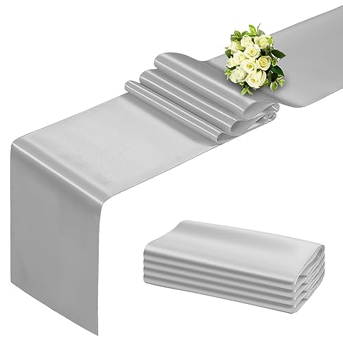 BDDC Silver Table Runner 12x108 Inch - 4 Pack Satin Table Runners, Smooth Table Runner for Party Wedding Banquets Birthday