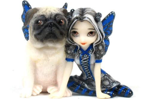 3.25 Inch Resin Little Pug Dog and Pixie Girl with Wings Statue