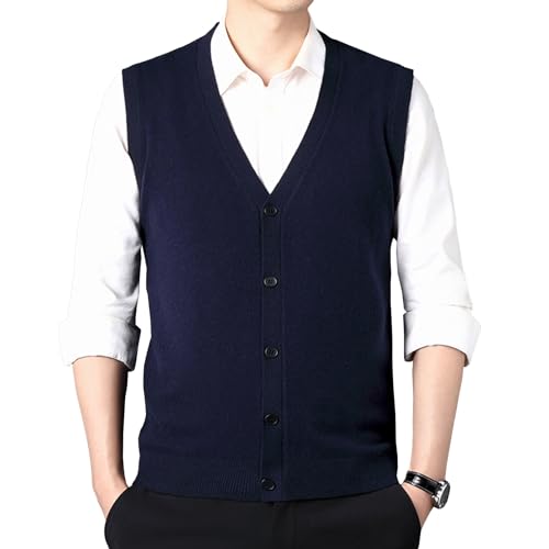 Gilet Cardigan Homme sans Manche Col en V en Tricot Élégant à Boutons