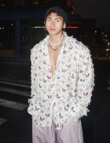 Mens See Through Lace Long Sleeve Mesh Floral Shirt Casual Button Down Shirts2