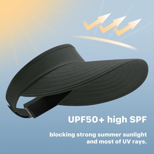 Image of WANDER Sun Visor Hats for Women Wide Brim UV Protection Adjustable Large Golf Beach Cap Packable Travel Sport Visor