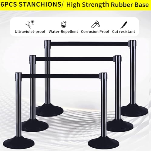 6PACK BESEA Crowd Control Stanchions Set Heavy Duty Crowd Control Barriers with 10\' FEET Black Retractable Belt, Rubber Base(6PACK) - Thumbnail 4