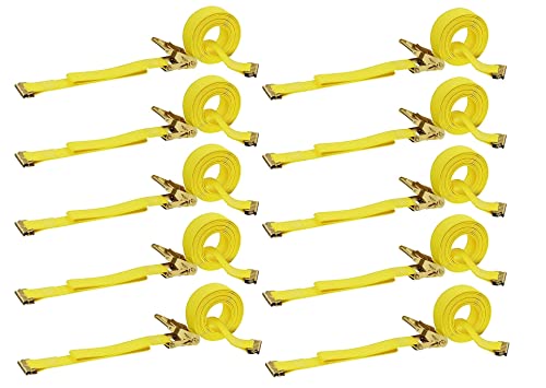 Dc Cargo E-Track Ratcheting Straps Cargo Tie-Downs, (Pack Of 10) 2 X 12 Heavy Duty Yellow Polyester Tie-Down Rachet Straps, Strong Ratchet Strap, E-Track Spring Fittings, Tie Down Motorcycle, Trailer #TOP13