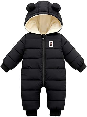 Happy Cherry Baby Boys Winter Clothes Newborn Infant Hoodie Snowsuit Long Sleeve Romper Cute Jumpsuit Girl Snow Wear Outwear Down Coats 12-18 Months Black