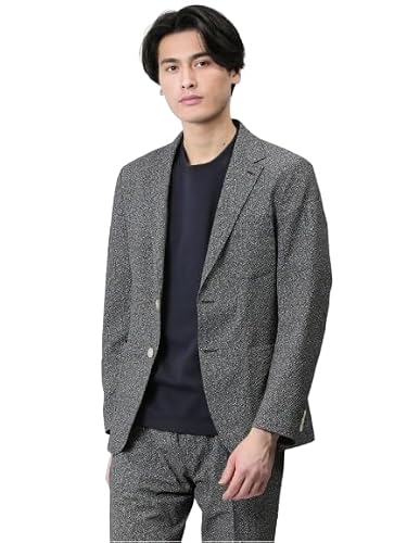 [タカキュー] ブレザー 軽量 スリムフィット 2ボタンジャケット プリント黒(セットアップ可能) メンズ 黒 110100953404433050030