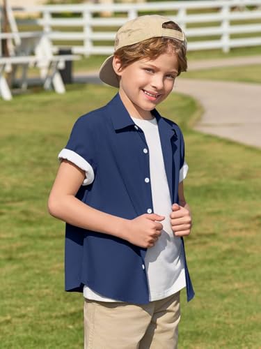Image of Haloumoning Boys Short Sleeve Dress Shirts Button Down Formal Uniform Shirt