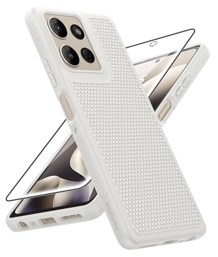Image of FNTCASE for Moto G-Power 2026 Case: Motorola Moto G Power 2025 Case 14FT Military Grade Drop Protection with Screen Protector Shockproof Anti-Slip Sweat-Resistant Matte TPU Daily Phone Cover (White)