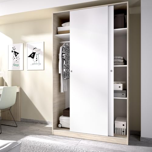 Miniatura 4 de Dekit Grupo Rimobel Armario 2 Puertas Correderas, Natural Y Blanco Brillo, 120x204x50cm