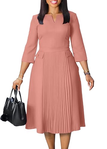 Image of Wear to Work Midi Dress for Women Business Casual A-line Dress Elegance Church Outfits