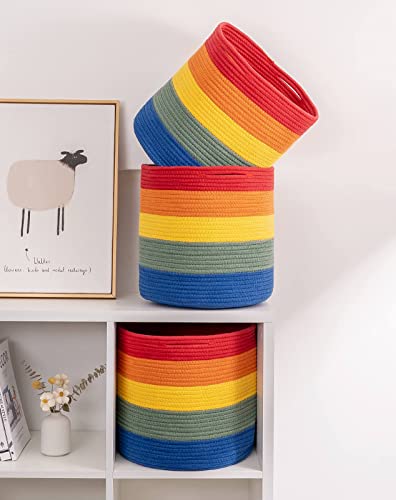 Cubesland Rainbow Colorful Toy Storage Baskets Bins 12.6X12.6’’ For Cube Shelf Storage Organizer,Woven Rope Nursery Storage Basket For Playroom Classroom Organization Home Decor Baskets Set,3 Packs #TOP4