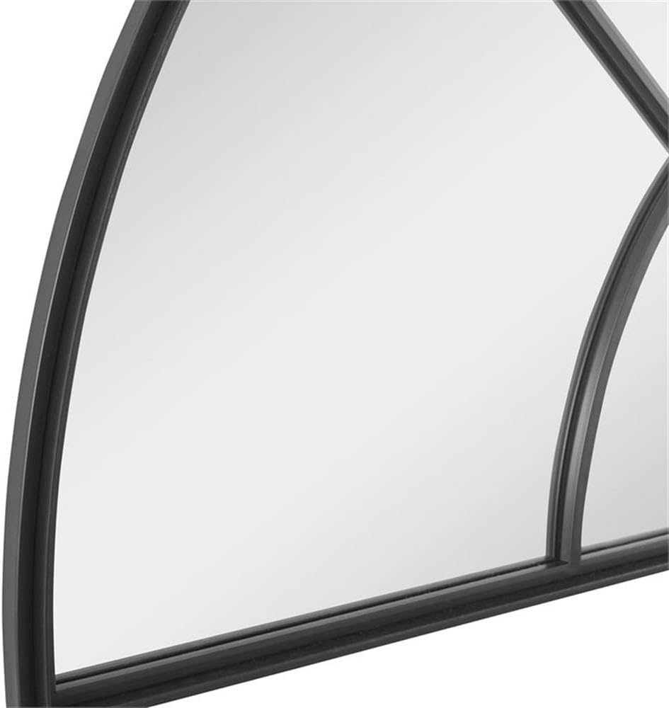 BOWERY HILL Contemporary Iron Metal and MDF Window Arch Mirror, 30" H x 60" W, Wrought-Iron Black Finish, Industrial Accent Mirror for Living Room, Bedroom, or Entryway Decor