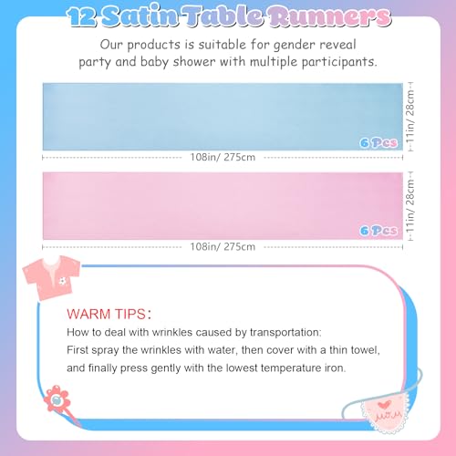 Jspupifip 12 Pcs Pink Blue Table Runner, 108 Inch Satin Table Runner for Baby Shower Gender Reveal, New Year, Valentines Day, Wedding Banquet, Birthday Party by Jspupifip - Image 2