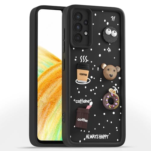 Image of Pikkme Back Cover for Samsung Galaxy A33 5G | 3D Bear Silicone Cute & Fun Coffee Cartoon | Full Body Protection Bumper Case (Black)