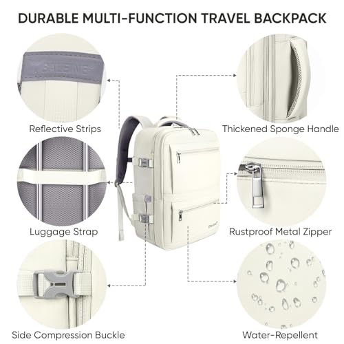BALEINE Travel Backpack for Women Men, Large Sturdy Carry On Laptop Backpack Gifts for Business, Casual, Weekender, Hiking (Large, Beige) — view 5