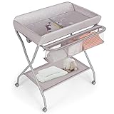 Faltbares und ergonomisches Design: Diese Wickelauflage ist so konzipiert, dass sie sich schnell auf Knopfdruck auf beiden Seiten zusammenklappen lässt, spart Platz und macht sie einfach zu verstauen. Die 103 cm hohe Wickelauflage bietet auch eine angemessene Höhe zum Wechseln von Windeln oder Kleidung und reduziert die Belastung des Rückens.