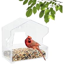 Perky-Pet Clear Outdoor Window Bird Feeder with Strong Suction Cups 1/2 Lb Seed Capacity - Perky Pet 345 - Entertaining Bird Feeding - Watch Birds Eat Seeds
