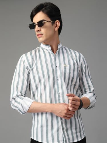 Image of Majestic Man Men's Pure Cotton Mandarin Collar Slim Fit Casual Shirt