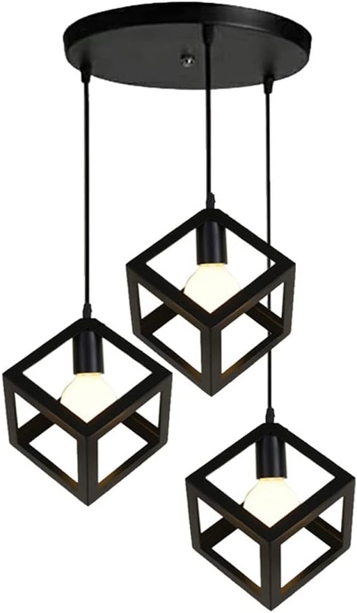 HUA QIANG WANG 3-Light Modern Black Ceiling Chandelier, Industrial Wrought Iron Pendant Light Fixture, Adjustable Height Hanging Lamp for Kitchen Island Dining Room Living Room Bedroom