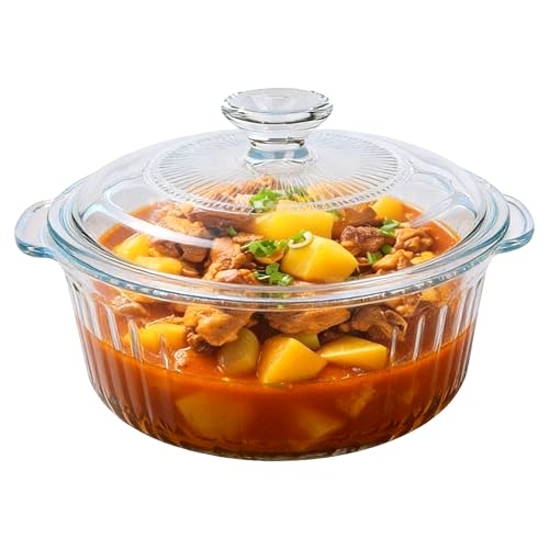 Vitrignis Round Glass Casserole Dish With Lid - 2.4QT Borosilicate Glass Baking Dishes For Oven - Clear Cookware For Cooking, Baking, Serving