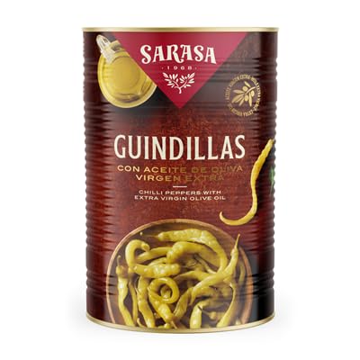 GUINDILLAS CON ACEITE DE OLIVA VIRGEN SARASA (3 LATAS, (PESO NETO 3700g (PESO ESCURRIDO 1600g))