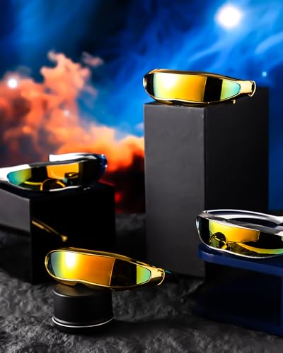 Image of 4 Pairs Futuristic Narrow Cyclops Sunglasses Robot Space Costume Color Mirrored Lens