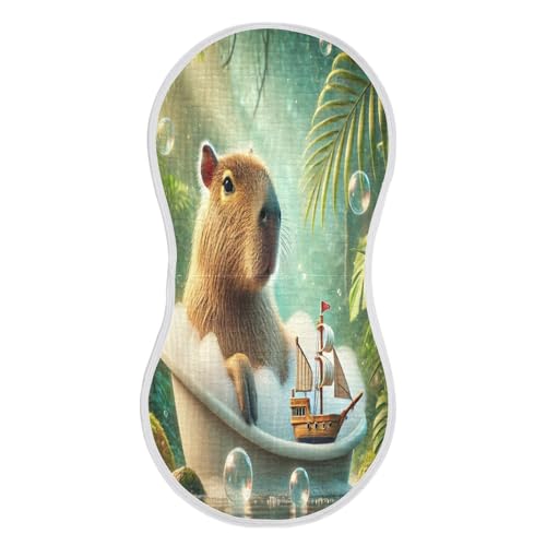 Capybara Bathtub Sailboat Baby Burp Cloths Muslin Soft Burp Cloth Rags Cotton Burp Clothes Absorbent for Boy Newborn Girl Unisex 1 Pack 22x11 Inches