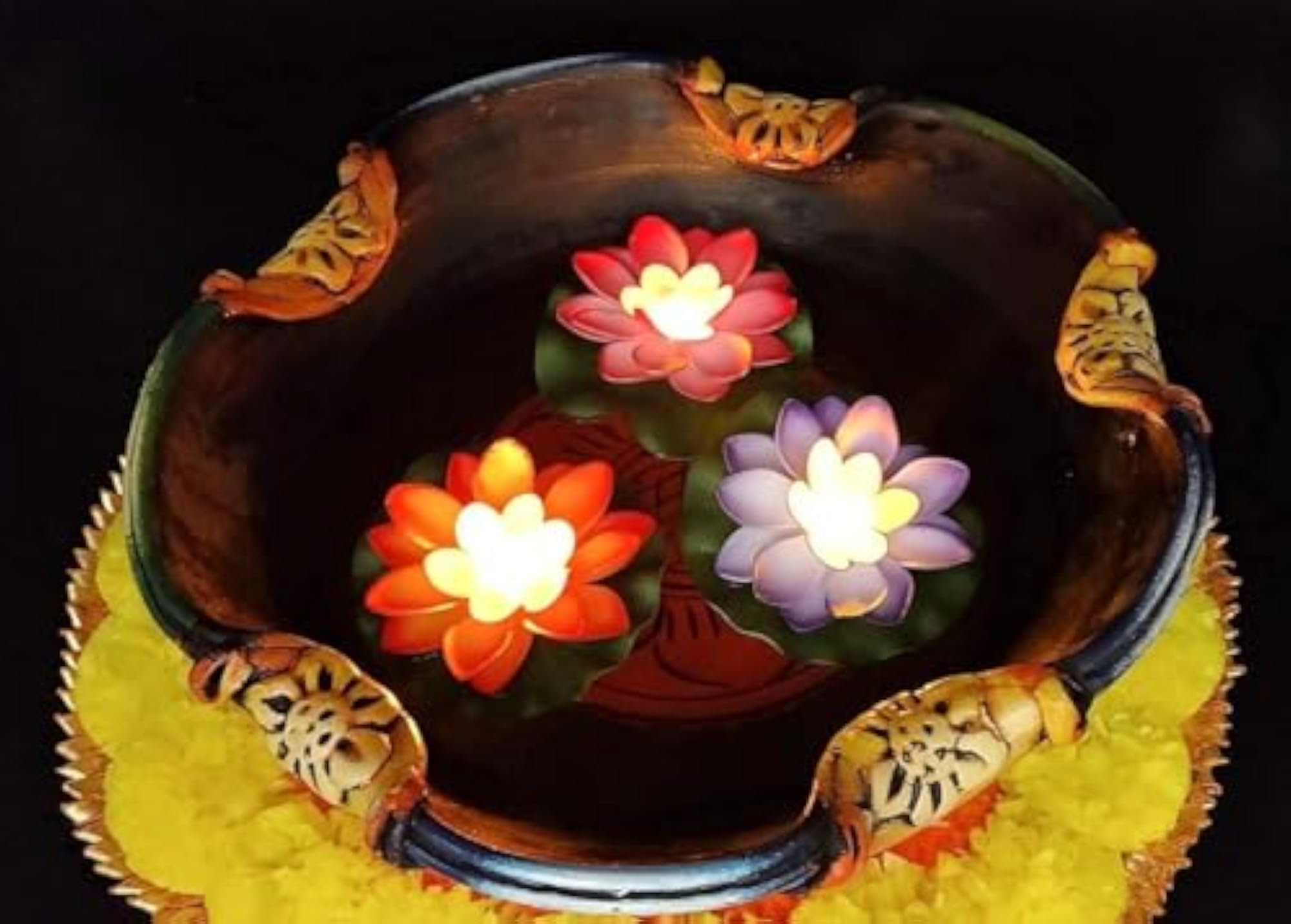 6 Pcs Water Floating Diyas, Multicolor Lotus Candles