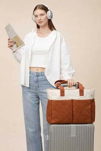 Image of Bayne Large Tote Bag for Woman | Large Size Laptop Bags for Women Office Use | Waterproof Handbag for Women | Elegant Office Bag for Woman | 15.6 inch Laptop (Cream & Brown, 15.6 Inch laptop)