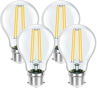 AMPTON Light Bulbs Bayonet 60W Equivalent, B22 LED Bulb Warm White, 8W 800lm, 360 Deg Beam Angle, Energy Saving Vintage Lamp, GLS Clear Filament Lights, Non-dimmable, Pack of 4