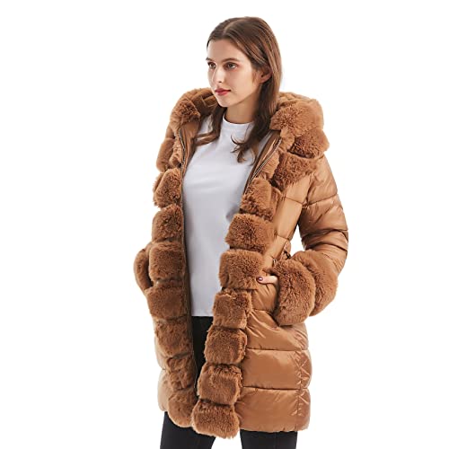 Gran Oriente Black Faux Leather Jacket For Women With Faux Fur Collar Long Sleeve Parka With Pockets Warm Winter Parka Coat With Belt Plus Size Outerwear Gk040-Black-M #TOP2