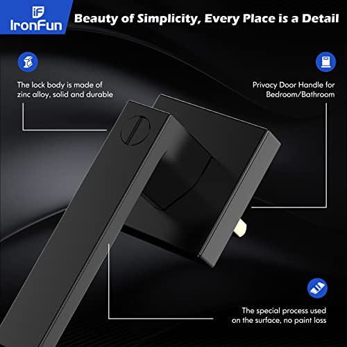 Ironfun Privacy Black Interior Door Handles For Bedroom/Bathroom 8-Pack, Black Door Knobs Interior Lock, Modern/Commercial/Square/Heavy Duty Door Levers 2.08Lb One Pack #TOP3