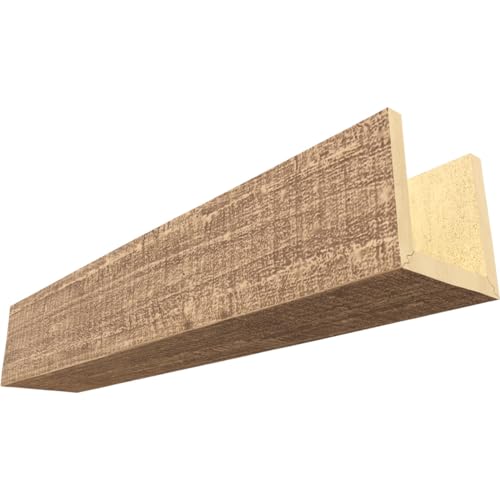 6"W x 4"H x 8'L 3-Sided (U-Beam) Rough Cedar Endurathane Faux Wood Ceiling Beam, Buttercream