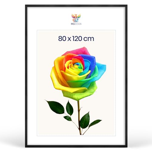MG Design Bilderrahmen 80 x 120 cm Posterrahmen mit Schwarz Holzrahmen (Echtholz) und bruchsicherem Acrylglas Hoch & Quer mit verstärkter Wandaufhängung