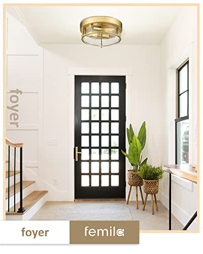 Femila 12 Inch Ceiling Light Fixture, 2-Light Flush Mount Light For Bedroom Kitchen Dining Room Hallway Entryway, Champagne Gold Finish With Seeded Glass, 4Ftj22-F Bg #TOP4