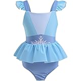 [TYHTYM] キッズ水着 子供スイムウェア 上下セット 長袖ラッシュガード スカート セパレート 女児用 日焼け防止 ガールズ フリルスカート 旅行 プール ビーチ 温泉 海水浴 水泳用品 水遊び 幼稚園 保育園 小学生 ビーチウェア 2-10才(110, エルサ)