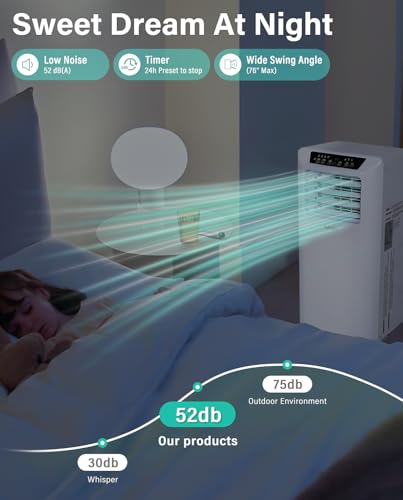 Image of Hykolity 10,000 BTU WiFi Enabled 4 in 1 Portable Air Conditioner, Window Kit Quiet Smart AC Unit with 2-Speed Fan, Dehumidifier, Sleep Mode & 24H Timer for Rooms, Office, Up to 450 Sq.Ft