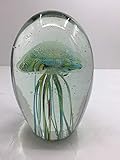 SunRise Hand Blown Glass - Jellyfish Paperweight, Glow in The Dark Glass with Multi-Color Light Base (Multi-Color)