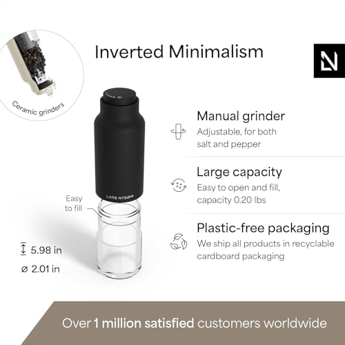 Image of LARS NYSOM Salt and Pepper Grinder Set, Stainless Steel Manual Salt and Pepper Mills, Adjustable Ceramic Grinder, Design Spice Shakers (Black /Beige)