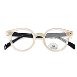 OPTOFENDY Bifocal Reading Glasses for Women, Blue Light Blocking Readers with Spring Hinges, Clear Top Retro Square Frame PBeige 1.5x