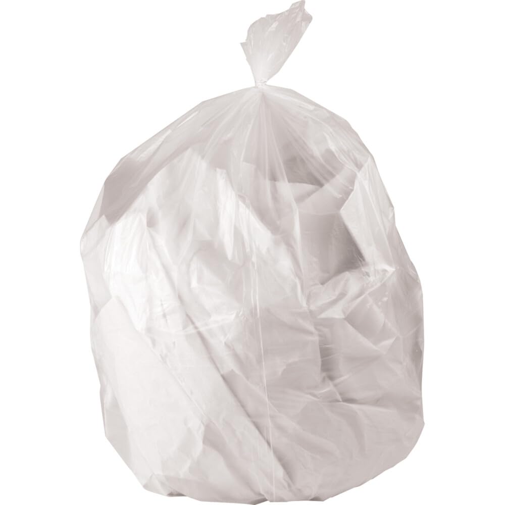 Genuine Joe Strong Economical Trash Bags, 60 gal Capacity, 38" Width x 60" Length x 0.55 mil (14 Micron) Thickness, Clear, 200 Count