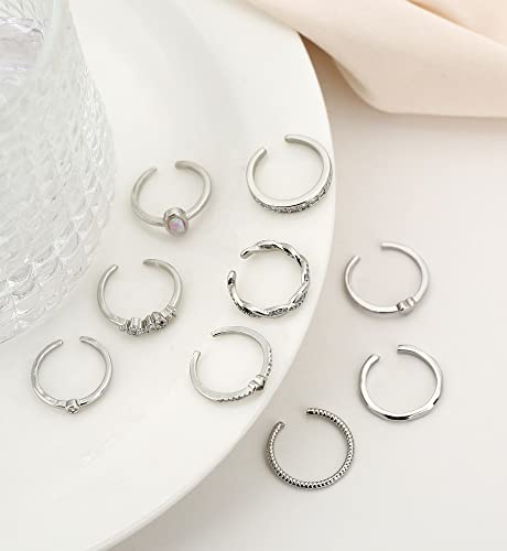 Staligue Toe Rings For Women Silver Rose Gold Adjustable Toe Ring Set Cubic Zirconia Opal Heart Summer Beach Foot Jewelry Set (Silver) #TOP4