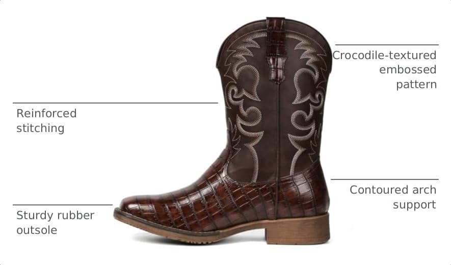 Image of IUV Cowboy Boots For Men Western Caiman Tail Print Wide Fashionable Boots