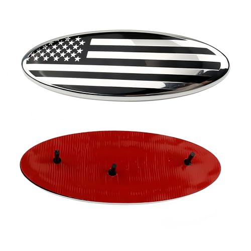 Image of 1 Pack Compatible for 2004-2014 F150 Front Grille Rear Tailgate Emblem, 9 inch Black Oval American Flag Emblem Fits 11-14 Edge, 11-16 Explorer, 06-11 Ranger, 07-14 Expedition